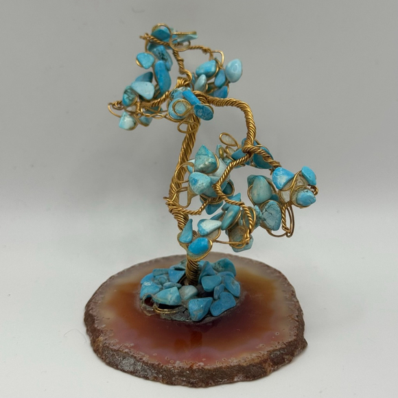 VTG Agate base Deer Park Originals Turquoise Gemstone Bonsai Tree Sculpture - Picture 2 of 5
